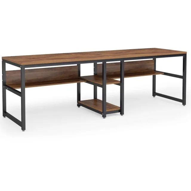 C. , R. E. CORE Bureau - Twee persoons bureau - Met boekenplank en opslag - 200cm Extra lang computerbureau - 200x60x75cm - Rustiek bruin