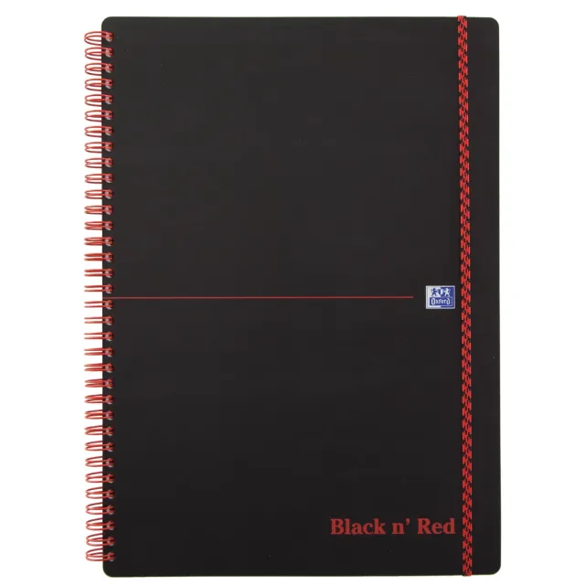 Oxford BLACK N' RED spiraalblok kunststof, 140 bladzijden ft A4, geruit 5 mm