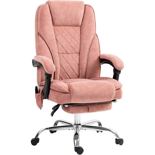 Vinona Bureaustoel met massage- en warmtefunctie - Met voetensteun - In hoogte verstelbaar - 67 x 72 x 111-119 cm - Roze