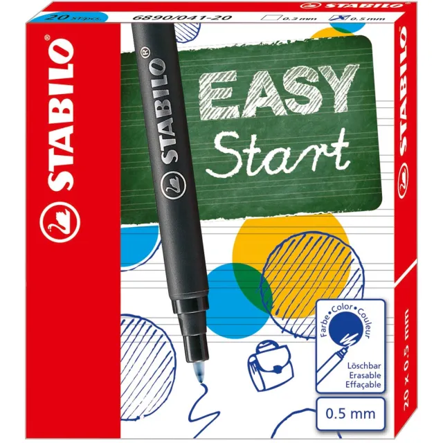 Stabilo EASYoriginal rollervulling, medium, 0,5mm, doos van 20 stuks, blauw