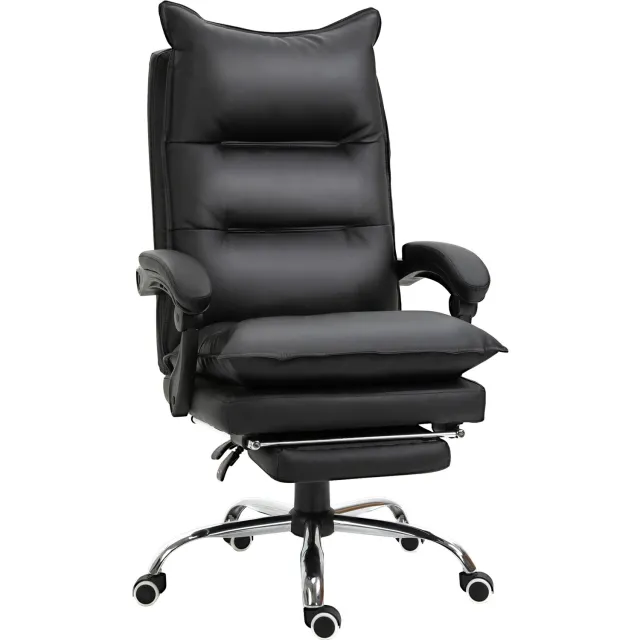 Vinona Ergonomische bureaustoel - Met voetensteun en 155° verstelbare rugleuning - In hoogte verstelbaar - 66 x 72 x 122-130 cm - Zwart