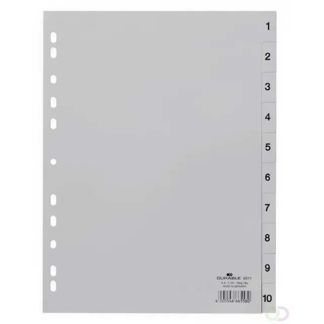 Durable Tabbladen A4 10-delig bedrukte tabs 1-10 PP