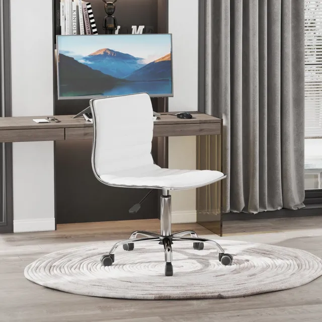 DESMIU Bureaustoel 48 x 52 x 78-90 cm - Hoogteverstelbaar Met Rugleuning En Wielen - Voor Kantoor En Salon - Kunstleer - Wit