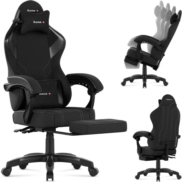 Huzaro Force 3.7 Gaming Stoel met Voetsteun - Ergonomische Gamestoel - Gaming Chair - Met Lendenkussen & Kantelfunctie - Carbon/Zwart