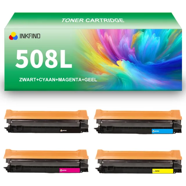 INKFIND 508L Zwart/Cyaan/Magenta/Geel tonercartridge compatibel met Samsung CLT-K508L/C508L/M508L/Y508L CLT-K5082L/C5082L/M5082L/Y5082L geschikt voor Samsung CLP-620/670 - 4-pack BKCMY Zwart x 1, Cyaan x 1, Magenta x 1, Geel x 1