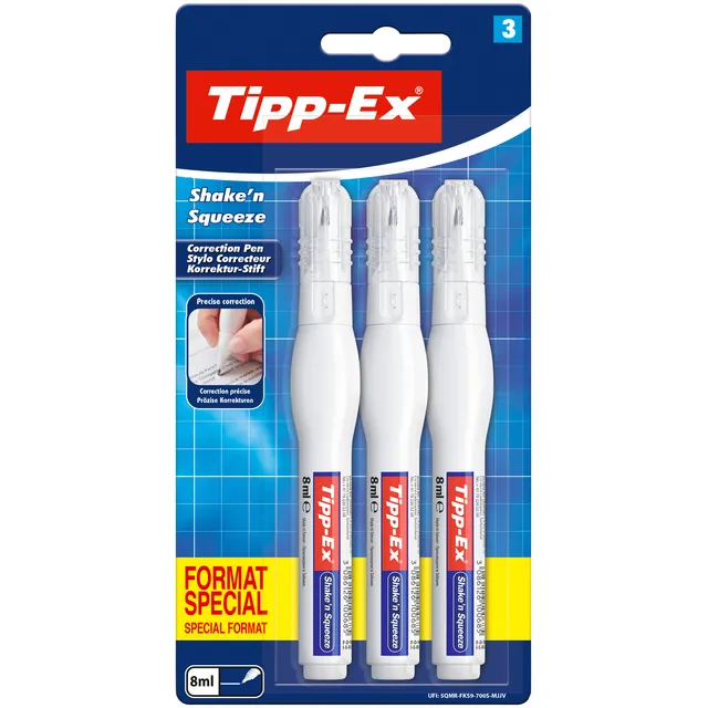 Tipp-ex Correctiepen Tipp-ex Shake 'n Squeeze 8ml blister à 3 stuks
