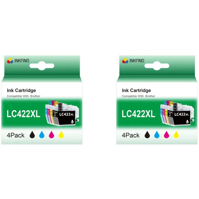 INKFIND LC422XL inktcartridge voor BROTHRE LC422 LC422XL LC-422 LC-422XL inktcartridge multipack 8 stuks (2*4pack=Zwart x 2, Cyaan x 2, Magenta x 2, Geel x 2) voor Brother MFC-J5340DW MFC-J5345DW MFC-J5740DW MFC-J6540DW MFC-J6940DW