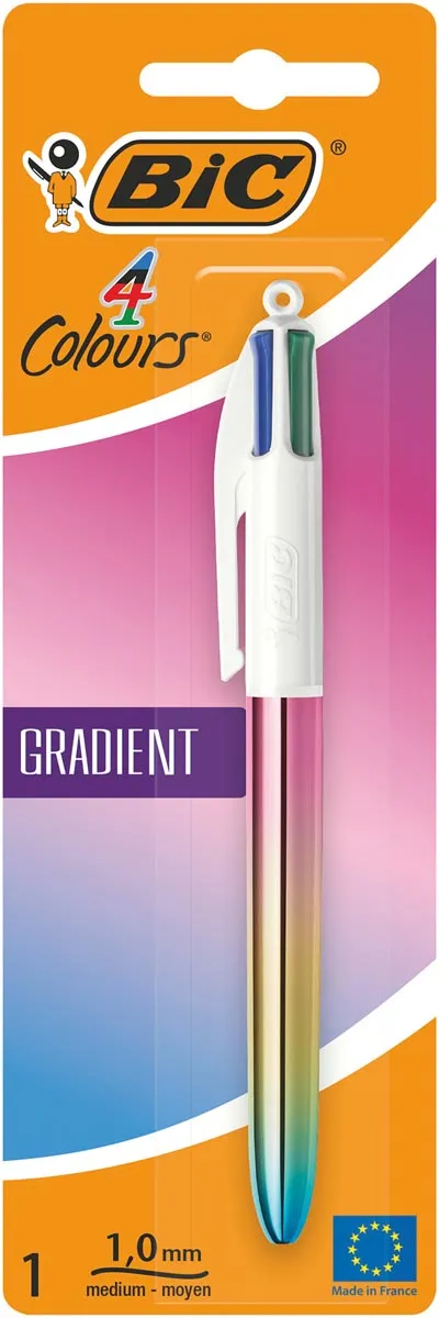 Bic Colours Gradient 4-kleurenbalpen, medium, klassieke inktkleuren, op blister blauw