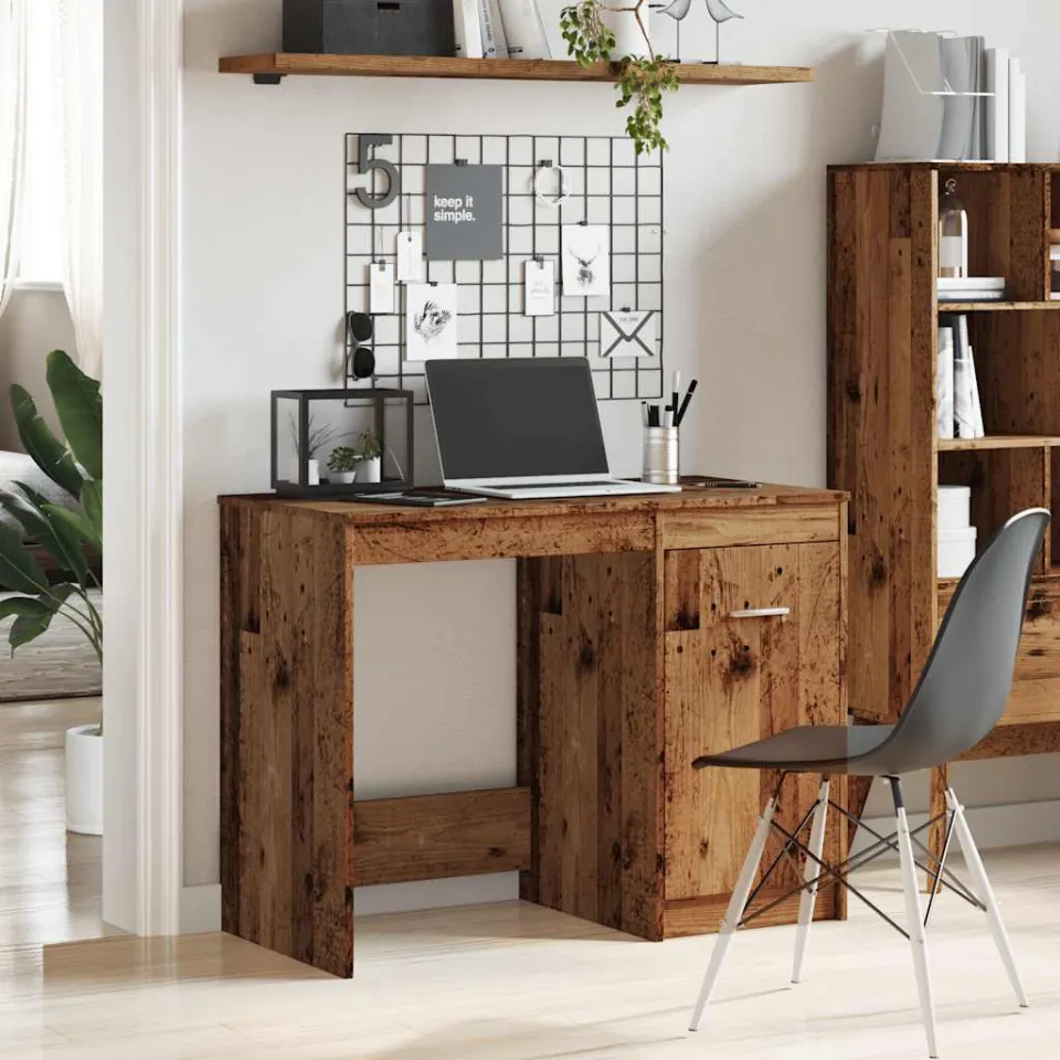 vidaXL Bureau 100x50x76 cm bewerkt hout oud houtkleurig bruin, foto 4