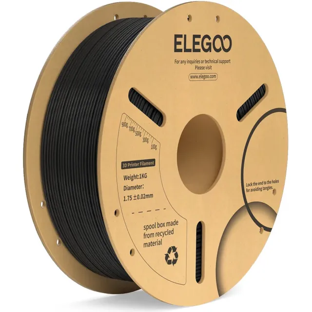 Elegoo PLA Filament Zwart 1KG 1.75mm – Nauwkeurig, Soepel en Klitvrij 3D Printer Filament