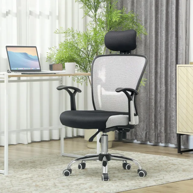 TEKROA Bureaustoel - Ergonomische bureaustoel - Bureaustoelen voor Volwassenen - Met Verstelbare Hoofdsteun en Lendensteun - Kantelbare Rugleuning Grijs