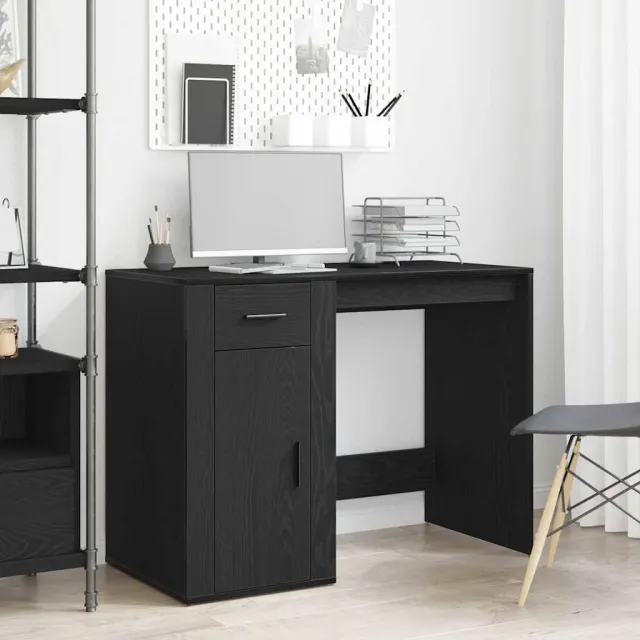 vidaXL Bureau Zwart Eiken 100 x 49 x 74 cm Bewerkt hout, foto 2