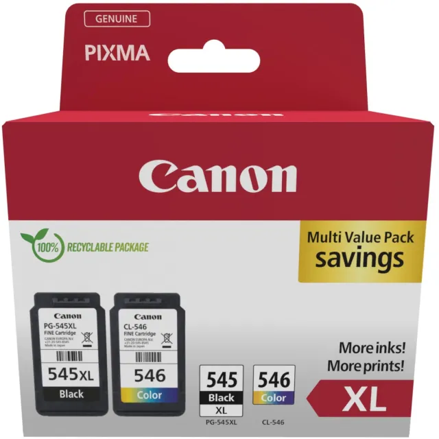 Canon photo value pack 1 x PG-545XL + 1 x CL-546XL, 300 - 400 pagina's, OEM 8286B012, 4 kleuren