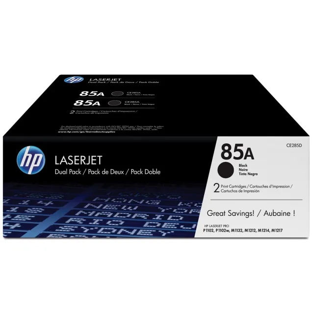 Hp toner 85A, 1 600 pagina's, OEM CE285AD, zwart, duopack