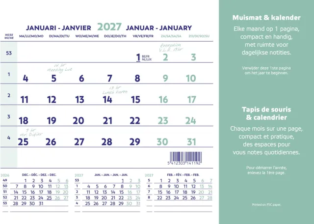 Brepols muismatkalender, ft 23X18 cm, Nederlands-Frans, 2027