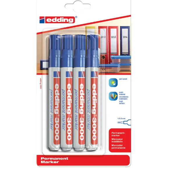 Edding Viltstift edding 3000 rond 1.5-3mm blauw blister à 4 stuks
