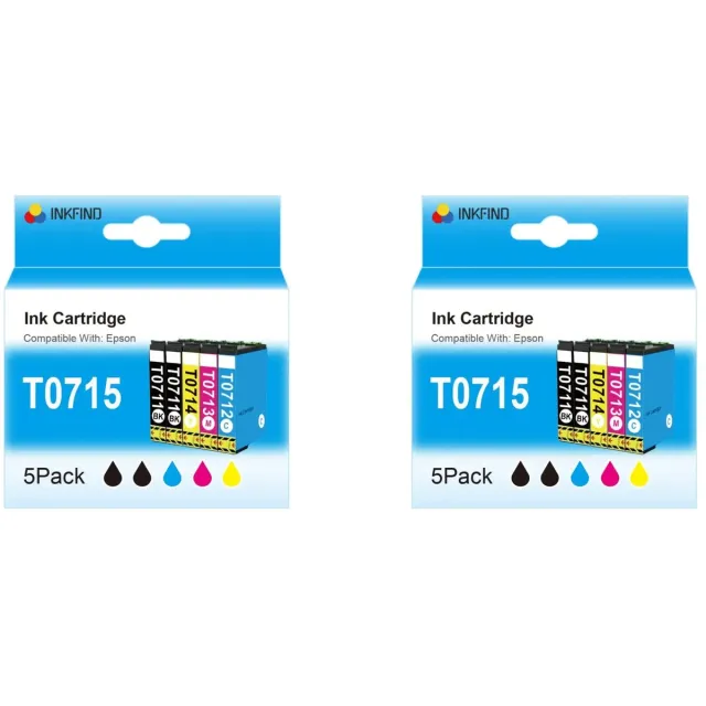 INKFIND T0715XL inktcartridge voor Epson T0715 T0711 T0712 T0713 T0714 T0895 C13T08954010 T0891 T0892 T0893 T0894 inktcartridge multipack 10 stuks (2*5pack = Zwart x 4, Cyaan x 2, Magenta x 2, Geel x 2)