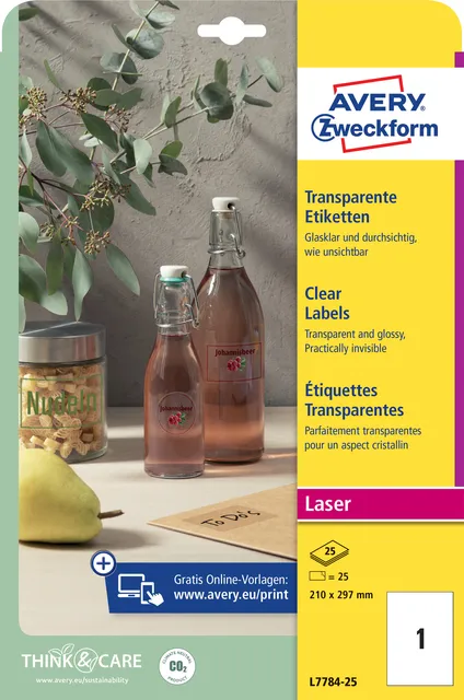 Avery Zweckform Etiket Avery L7784-25 210x297mm transparant 25 stuks