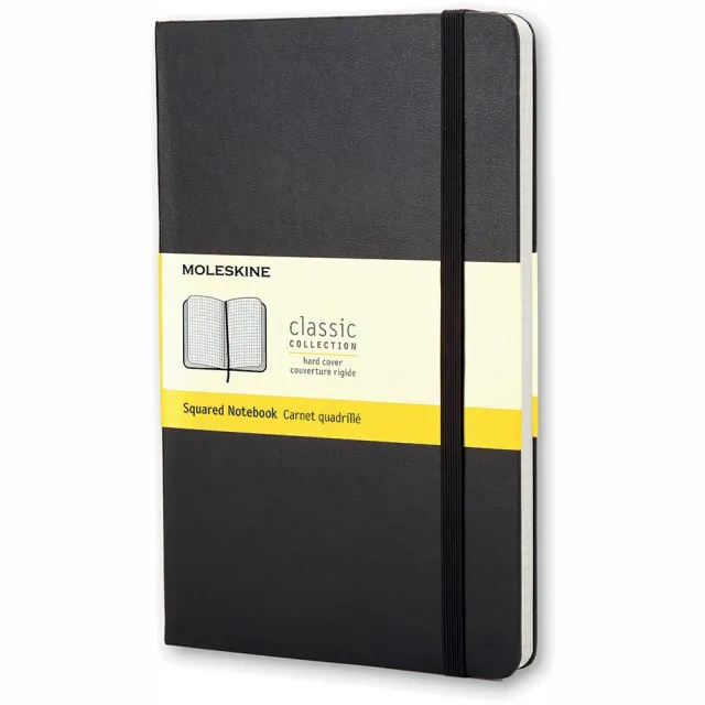 Moleskine notitieboek, ft 9 x 14 cm, geruit, harde cover, 192 bladzijden, zwart ivoor