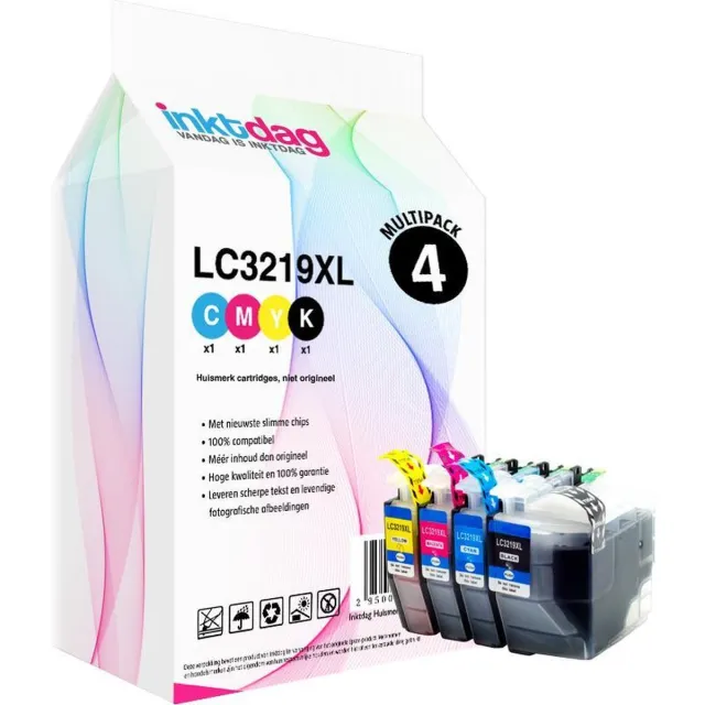 inktdag inktcartridges voor Brother LC3219XL / LC3217xl/LC-3219/LC3219/LC3217, multipack van 4 kleuren (1*BK, C, M en Y) Brother MFC-J5330 DW, J5730DW, J5930DW, J6530DW, J6535DW, J6930DW, J6935DW zwart x 1