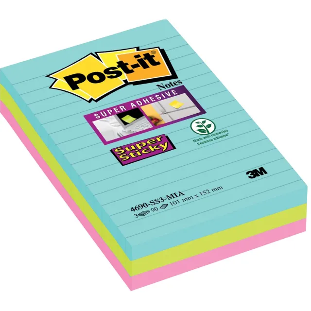 Post-It Memoblok post-it 4690 super sticky 101x152mm Cosmic 3 stuks blauw
