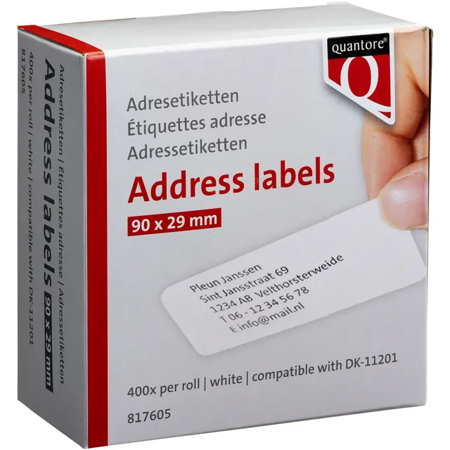 Quantore Labeletiket Quantore DK-11201 29x90mm adres wit 400 stuks
