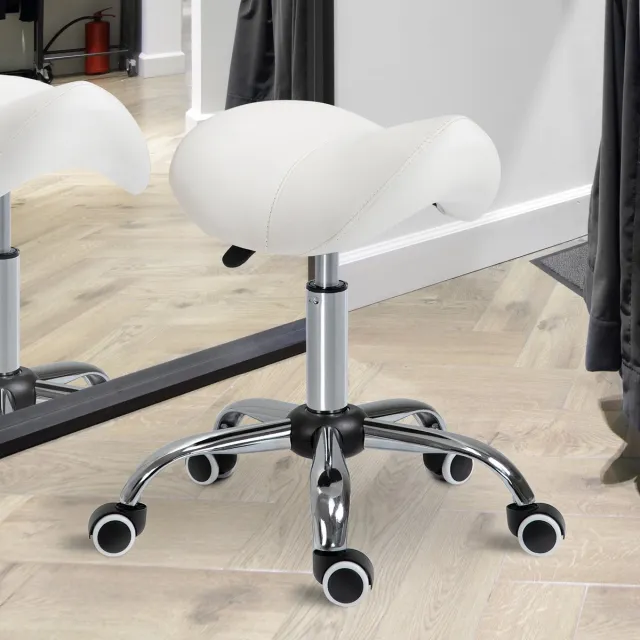 MODENUIT Draaikruk 49-61 cm - In Hoogte Verstelbaar En Verrijdbaar - Voor Kantoor, Salon En Thuis - IJzer Wit