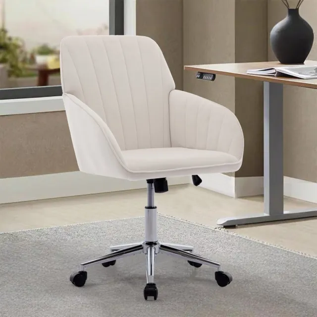 MODENUIT Bureaustoel 50-59 cm - Met Rugleuning, In Hoogte Verstelbaar En 360 Graden Draaibaar - Fluweel Wit