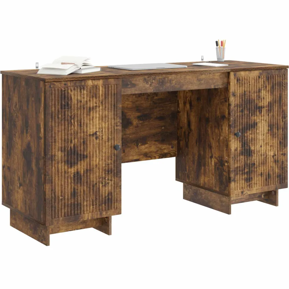 vidaXL Bureau Gerookt eiken Bewerkt hout 142,5 x 50 x 75 cm Bruin