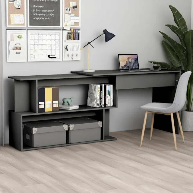 vidaXL Hoekbureau 200x50x76 cm bewerkt hout grijs, foto 2