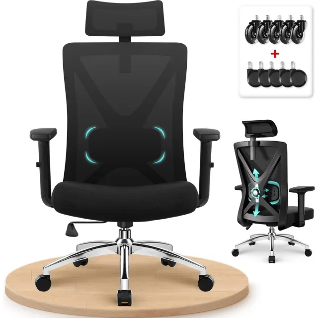 Fukstern Ergonomische Bureaustoel Zwart-Met stille wielen