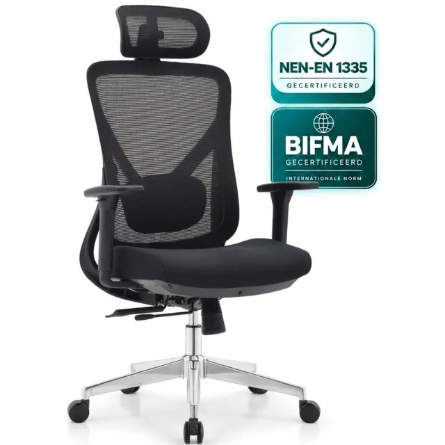 OfficeSense OS130 Ergonomische Bureaustoel – Mesh Office Chair – Met 3D Armleuningen – Lendensteun – Gamestoel – Zwart – Volwassenen
