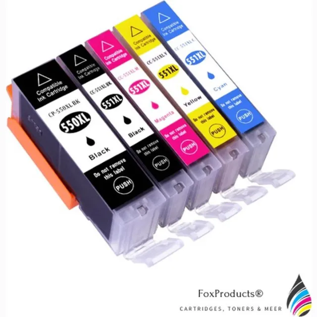 FoxProducts PGI-550XL / CLI-551XL, 550xl / 551xl inktcartridge 5 stuks geschikt voor Canon Pixma IP7250, IP8750, IX6850, MG5450, MG5550, MG5600, MG5650, MG5655, MG6350, MG6450, MG6600, MG6650, MG7150, MG7550, MX720, MX925 Black, Photo Black, Cyan, Magenta, Yellow