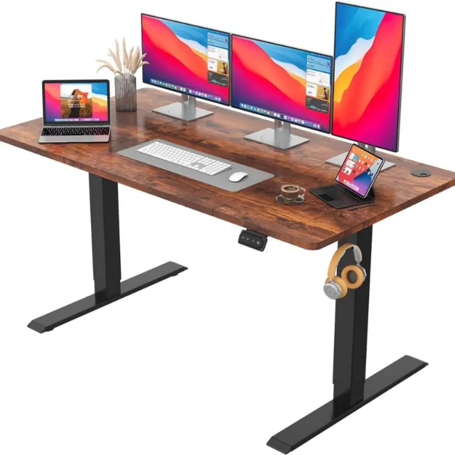 Jummico in hoogte verstelbaar bureau, staand bureau, elektrisch bureau, in hoogte verstelbaar met geheugenfunctie, 140 x 60 cm, bruin