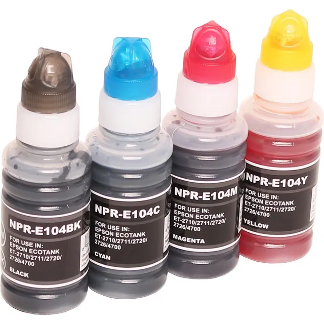 ABC huismerk Set 4x navulflesje inkt geschikt voor Epson 104 voor EcoTank ET2710 ET2711 ET2712 ET2714 ET2715 ET2720 ET2721 ET2726 ET4700 Set 4 kleuren