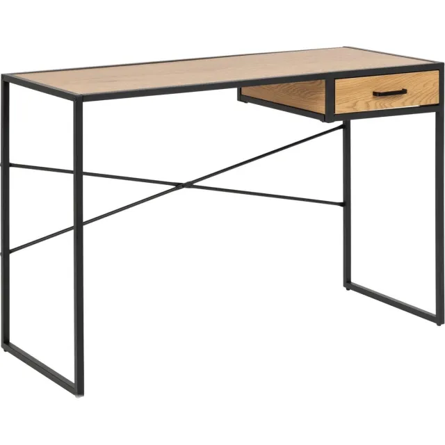 BELFURN Jari scandinavisch bureau in MDF wilde eik met een lade op een zwart metalen kader. bruin
