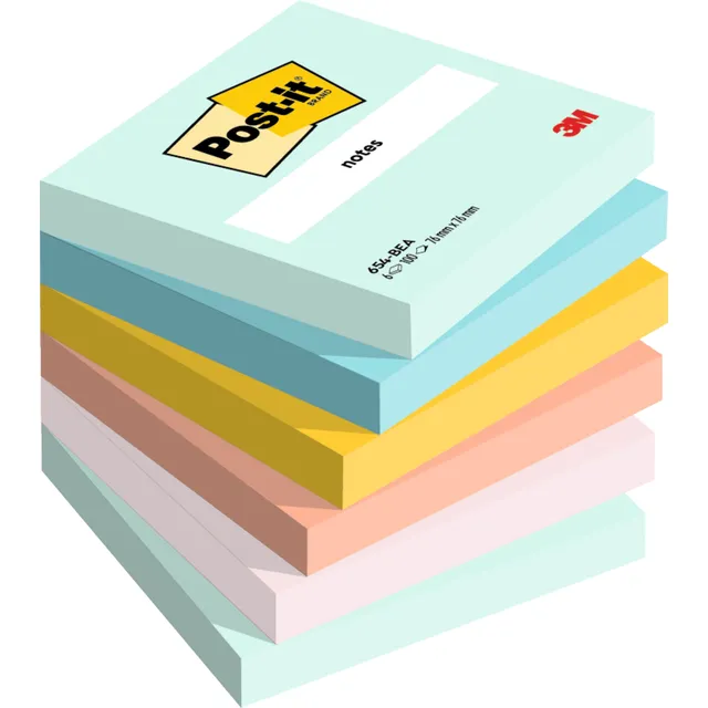 Post-It Memoblok 3M Post-it 654 76x76mm Beachside Colour 6 stuks blauw