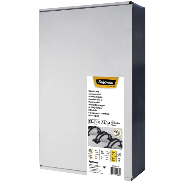 Fellowes Draadrug Fellowes 12mm 34-rings A4 wit 100 stuks