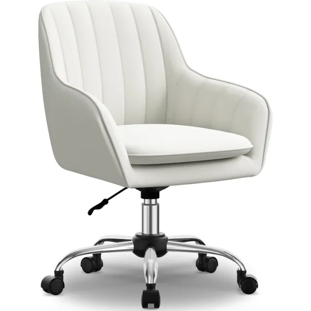 Hiaonyx Bureaustoel-Ergonomische bureaustoel-bureaustoelen voor volwassenen-Dubbel gelaagd zitkussen-360 graden draaibaar-Metalen onderstel-Wit