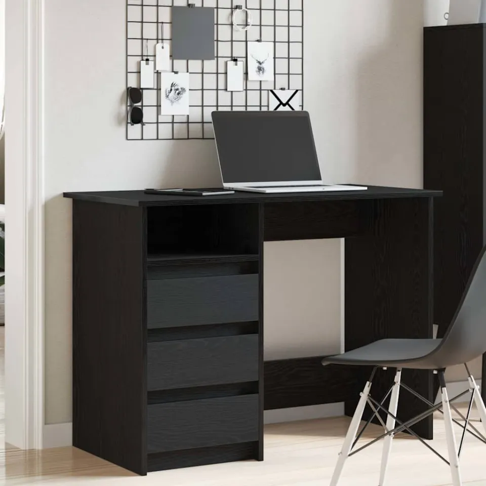 vidaXL Bureau 102x50x75 cm bewerkt hout zwart, foto 2