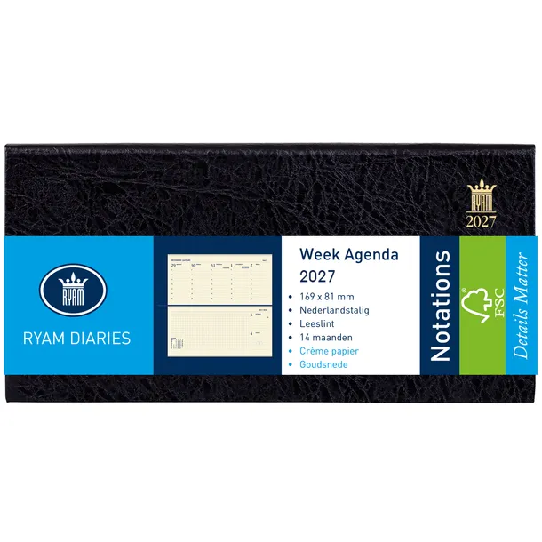 Ryam Agenda 2027 Ryam Notations Mundior 7dagen/2pagina's landscape zwart