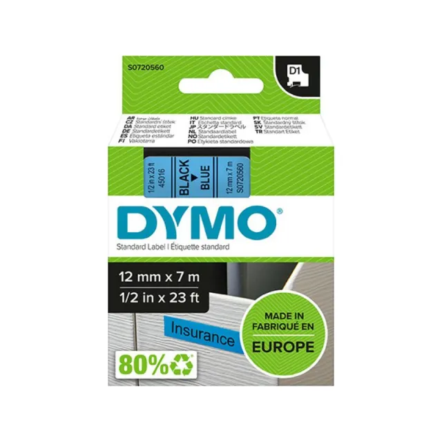 Labeltape dymo labelmanager d1 polyester 12mm Zwart op blauw, foto 2