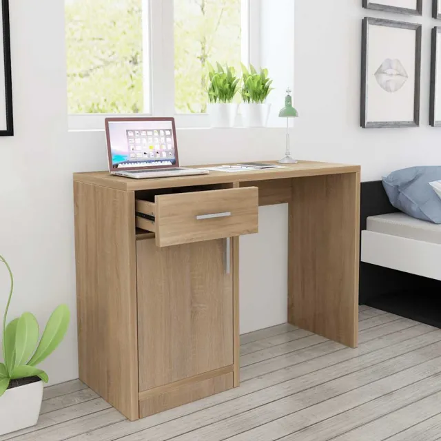 vidaXL Bureau met lade en kastje 100x40x73 cm eiken, foto 2