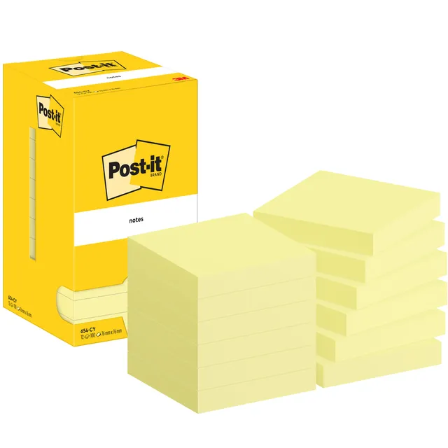 Post-It Notes Memoblok Post-it 654 76x76mm geel 12 stuks