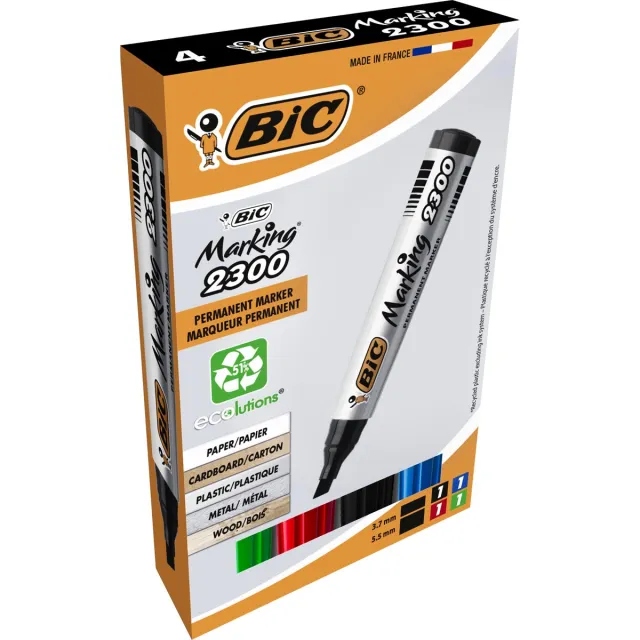 Bic permanent marker Marking 2300 ECOlutions, doos van 4 stuks, assorti blauw