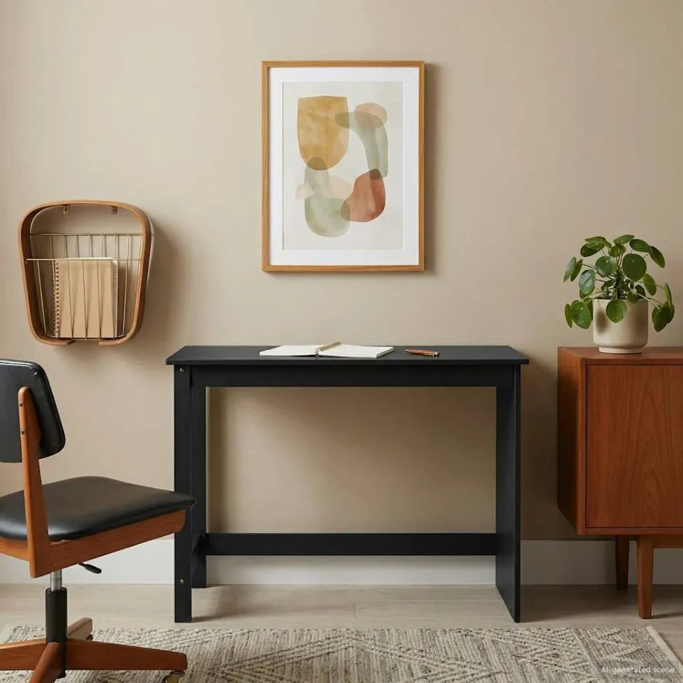 vidaXL Bureau MOSS Zwart 112 x 50 x 75 cm Massief Vurenhout, foto 3