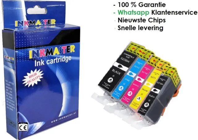 inkmaster premium Huismerk inkt cartridges XL voor Canon 520 pgi bk CLI 521 Bk , Cyaan , Magenta en Yellow multipack 5 stuks