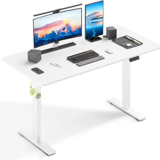 HOMAVO Zit-sta bureau 160 x 80 cm - Elektrisch in hoogte verstelbaar 70-117 cm - Anti-botsingstechnologie wit