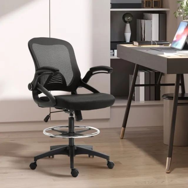 DESMIU Bureaustoel 64 x 60 x 106-126 cm - Verstelbare Zitting Met Voetensteun En Draaifunctie - Voor Bureau En Sta Bureau - Kunststof Zwart