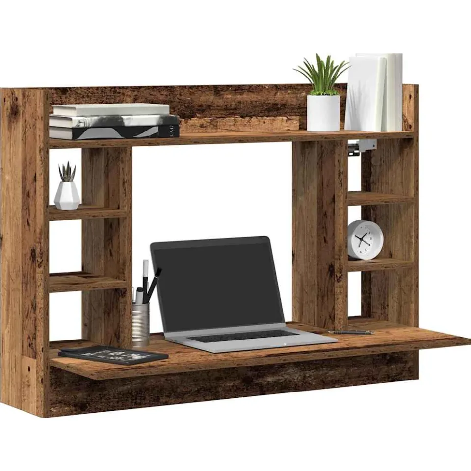 vidaXL Aan de muur bevestigd bureau Oud hout 105 x 48 x 75 cm Bruin